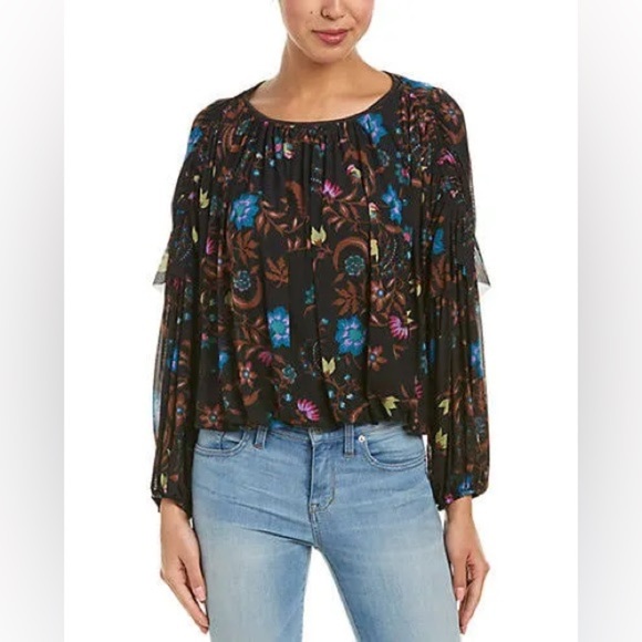 Free People Wildflower Honey Top Black Floral Size Small - Picture 5 of 13